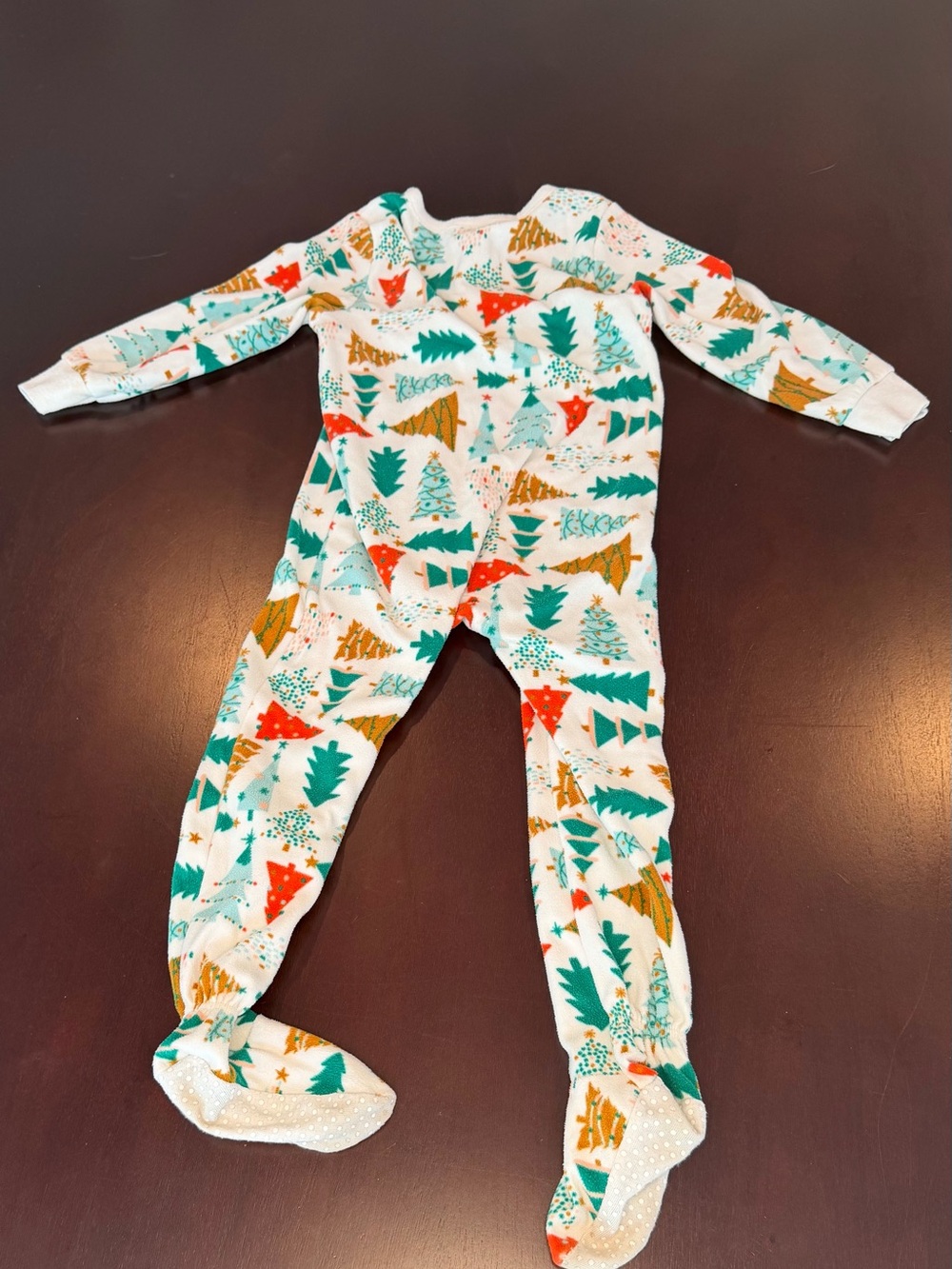 Old Navy White Holiday Tree Print One-Piece Footed Pajamas
